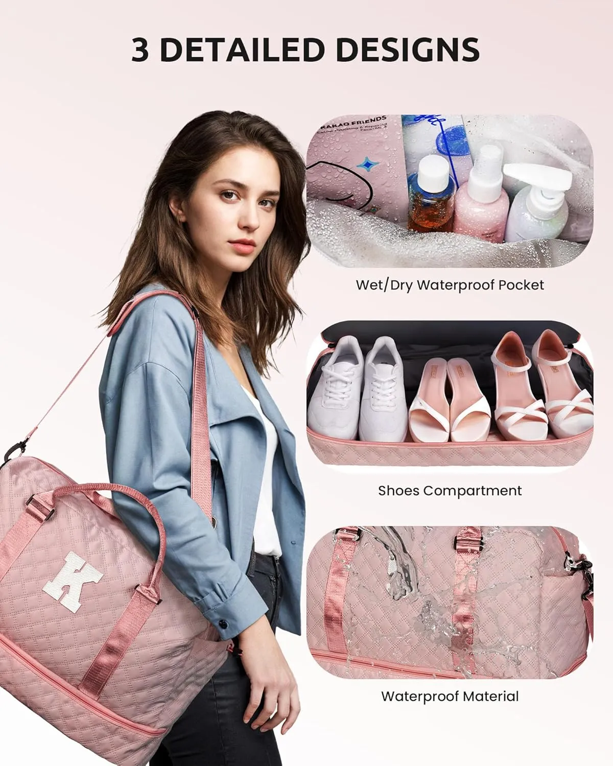 Birthday Gifts-for Women-Initial Duffle Bag with Shoe Compartment, Personalized Weekender Bag, Monogram Overnight Bag, Letter Travel Bag with Makeup Bag，Friend Wife Birthday Gift (Letter C)