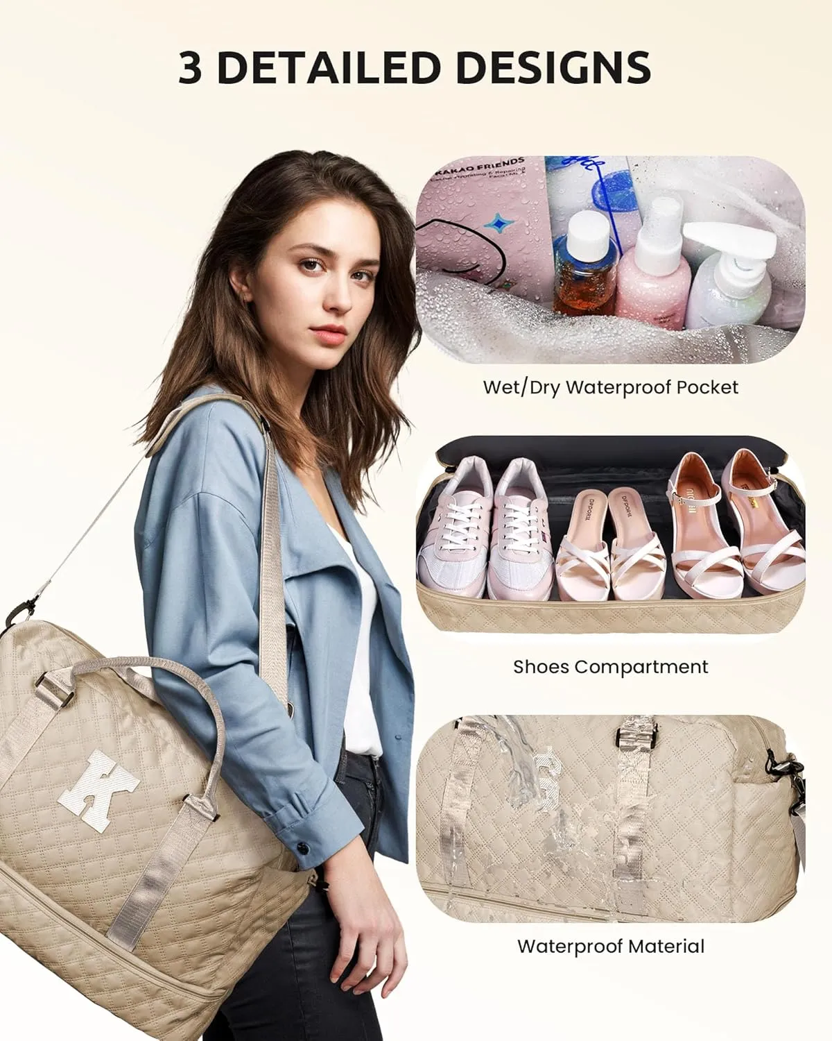 Birthday Gifts for Women-Initial Travel Bag with Shoe Compartment, Personalized Weekender Bag, Monogram Overnight Bag for Women, Letter Travel Bag with Makeup Bag (Letter F)