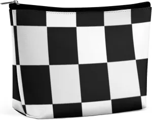 Black and White Checkered Printed Cosmetic Bag, Travel Portable Makeup Bag for Purse Pouch Beauty Zipper Organizer Toiletry Bag for Women