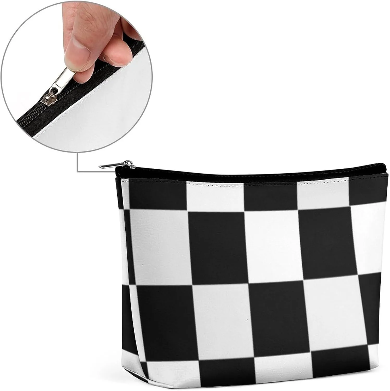 Black and White Checkered Printed Cosmetic Bag, Travel Portable Makeup Bag for Purse Pouch Beauty Zipper Organizer Toiletry Bag for Women
