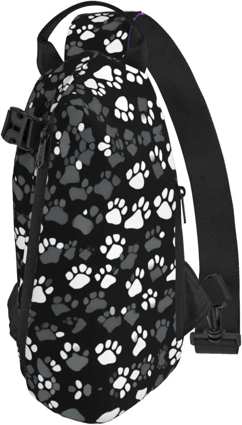 Black And White Paw Print Print Crossbody Backpack Casual Adjustable Bag Multifunctional Sling Backpack