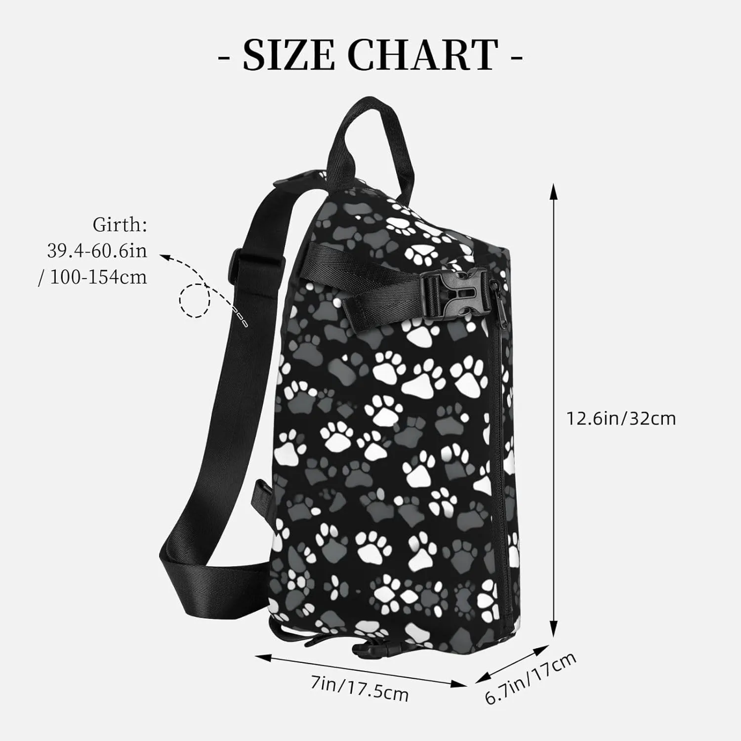 Black And White Paw Print Print Crossbody Backpack Casual Adjustable Bag Multifunctional Sling Backpack