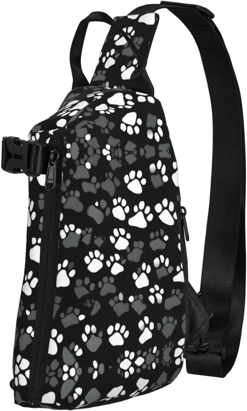 Black And White Paw Print Print Crossbody Backpack Casual Adjustable Bag Multifunctional Sling Backpack