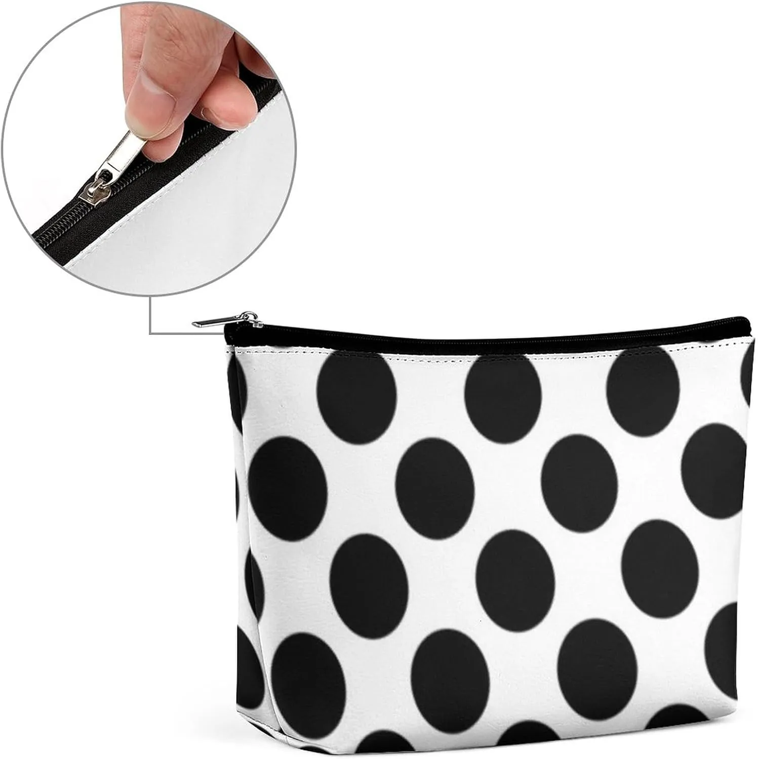 Black and White Polka Dot Polka Dot Cosmetic Bag, Travel Portable Makeup Bag for Purse Pouch Beauty Zipper Organizer Toiletry Bag for Women