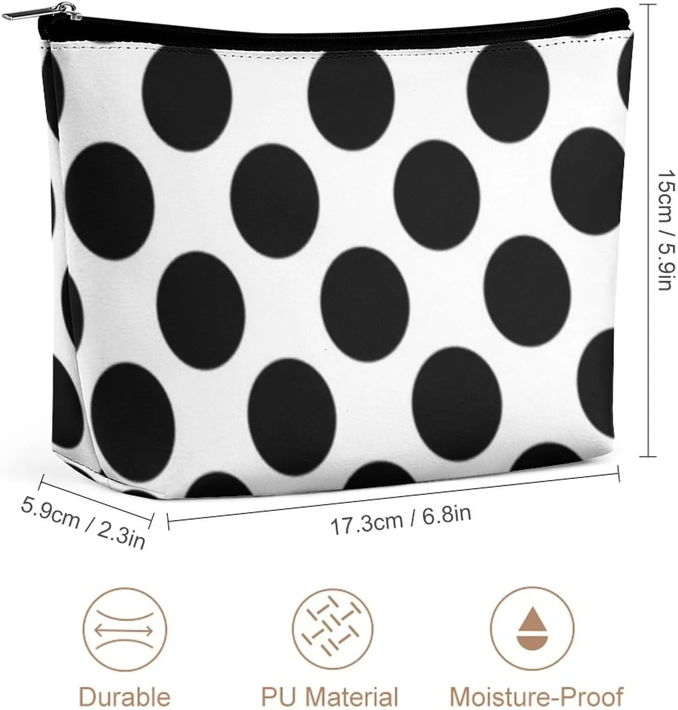 Black and White Polka Dot Polka Dot Cosmetic Bag, Travel Portable Makeup Bag for Purse Pouch Beauty Zipper Organizer Toiletry Bag for Women