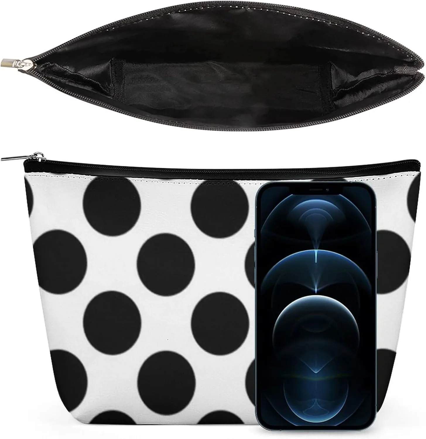 Black and White Polka Dot Polka Dot Cosmetic Bag, Travel Portable Makeup Bag for Purse Pouch Beauty Zipper Organizer Toiletry Bag for Women