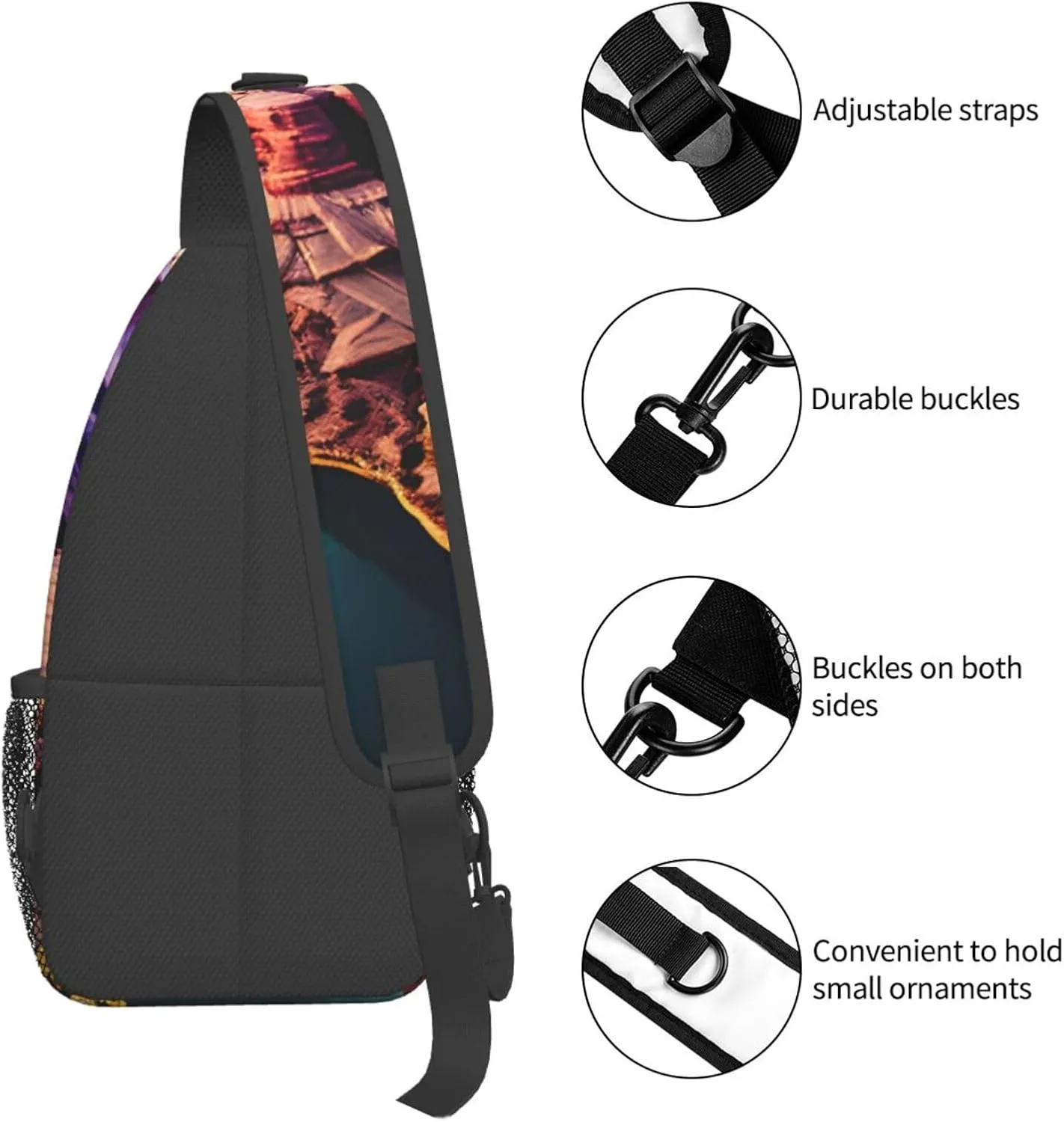 Black Blackgound Rose Crossbody Sling Backpack Sling Bag Travel Hiking Chest Bag Daypack For Women Men