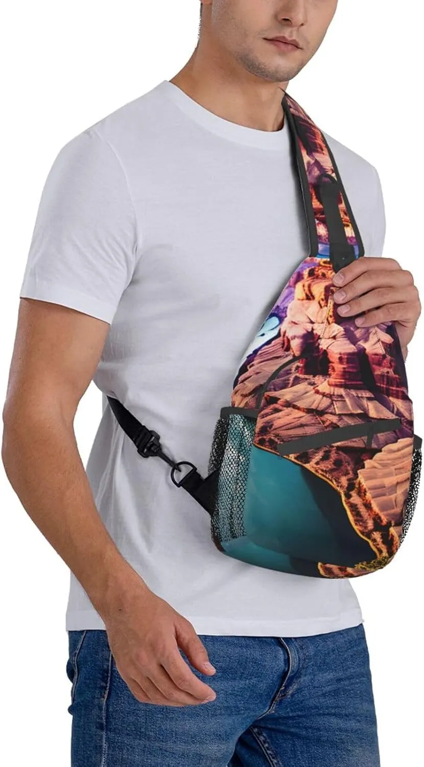 Black Blackgound Rose Crossbody Sling Backpack Sling Bag Travel Hiking Chest Bag Daypack For Women Men