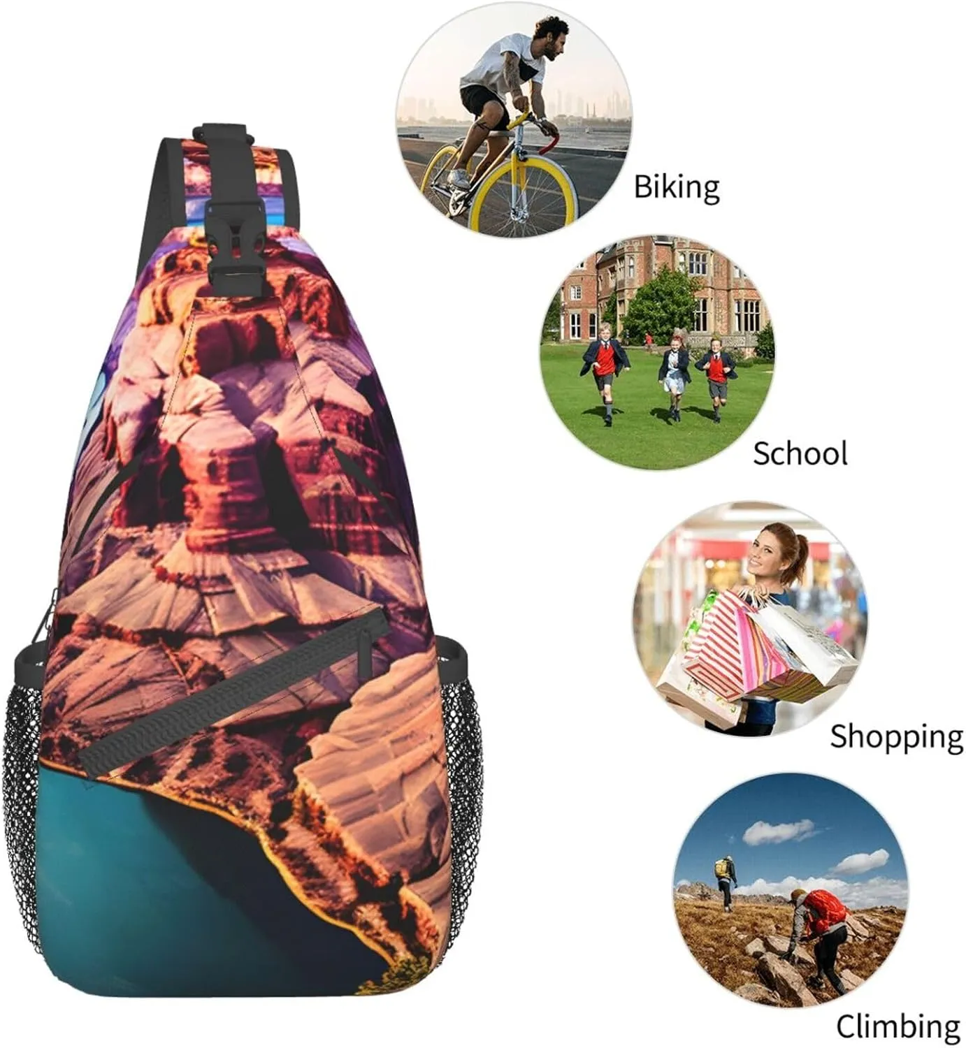 Black Blackgound Rose Crossbody Sling Backpack Sling Bag Travel Hiking Chest Bag Daypack For Women Men