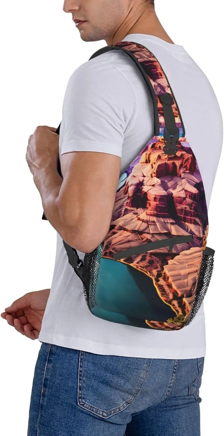 Black Blackgound Rose Crossbody Sling Backpack Sling Bag Travel Hiking Chest Bag Daypack For Women Men