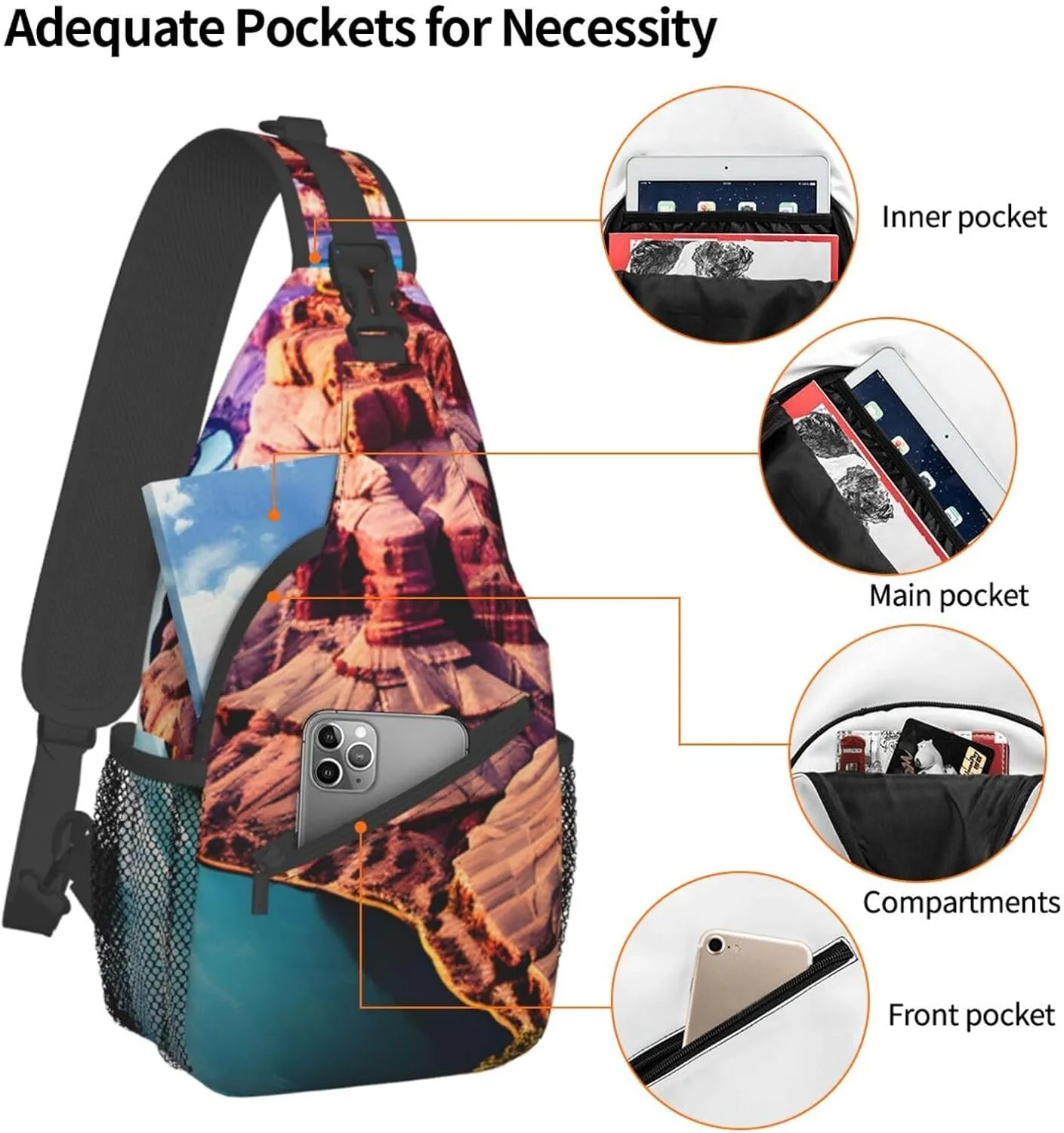 Black Blackgound Rose Crossbody Sling Backpack Sling Bag Travel Hiking Chest Bag Daypack For Women Men