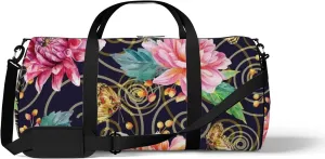Black Vintage Boho Red Dahlia Sports Bag Tote Bag Waterproof Gym Bag with Shoulder Strap Zipper 2 Side Pockets for Men and Women, Travel and Storage Shoulder Bag.