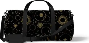 Black Vintage Cartoon Galaxy Sun Moon and Stars Sports Bag Tote Bag Waterproof Gym Bag with Shoulder Strap Zipper 2 Side Pockets for Men and Women, Travel and Storage Shoulder Bag.