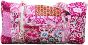 Block print weekender bag - Boho quilted bags - overnight bag - gym bag Pink Patchwork Handmade Duffel Bags, Hand Luggage Bag, Bags for Women gifts for her (18x10x10)