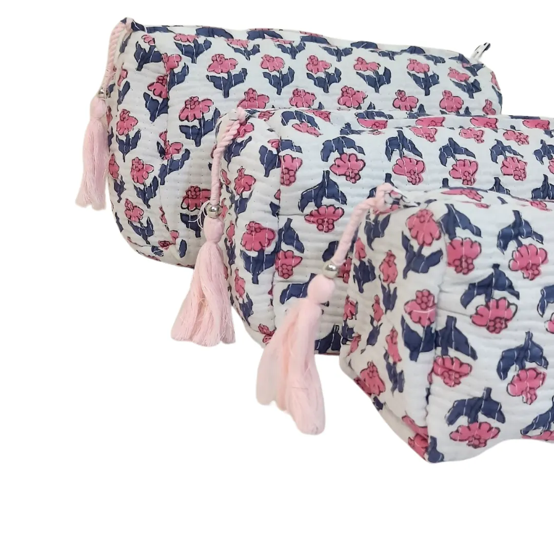Block Printed Zipper Pouch Set