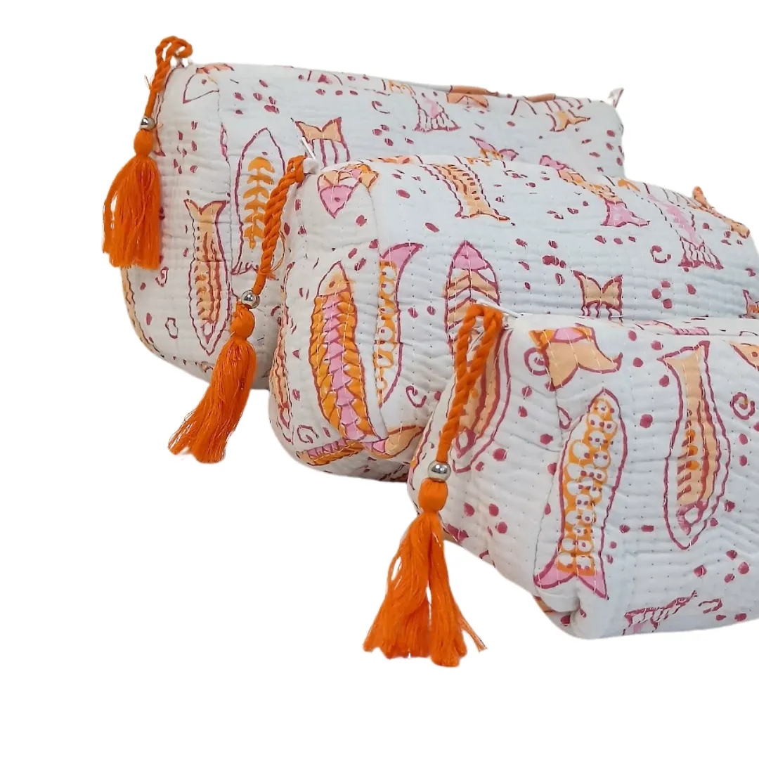 Block Printed Zipper Pouch Set