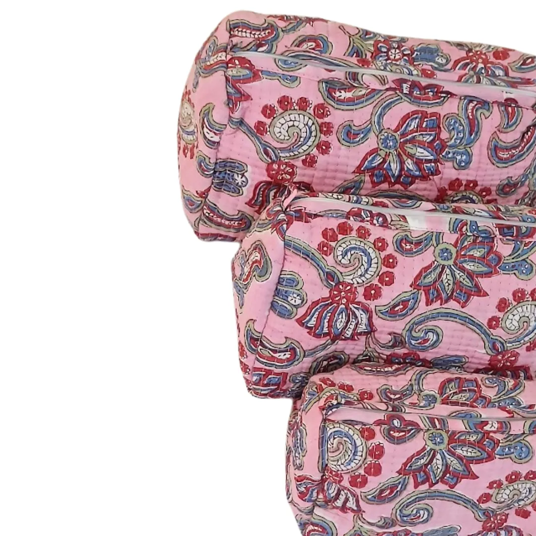 Block Printed Zipper Pouch Set