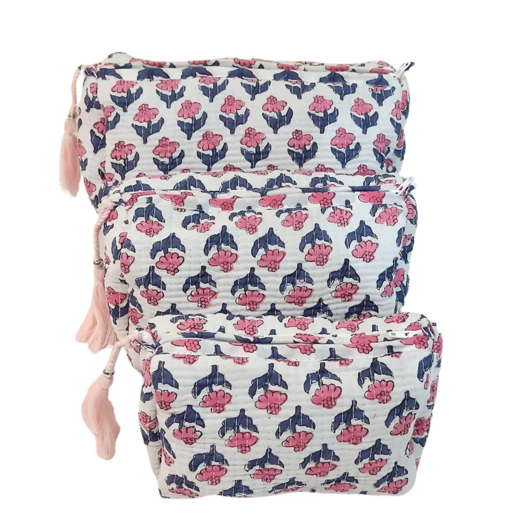 Block Printed Zipper Pouch Set