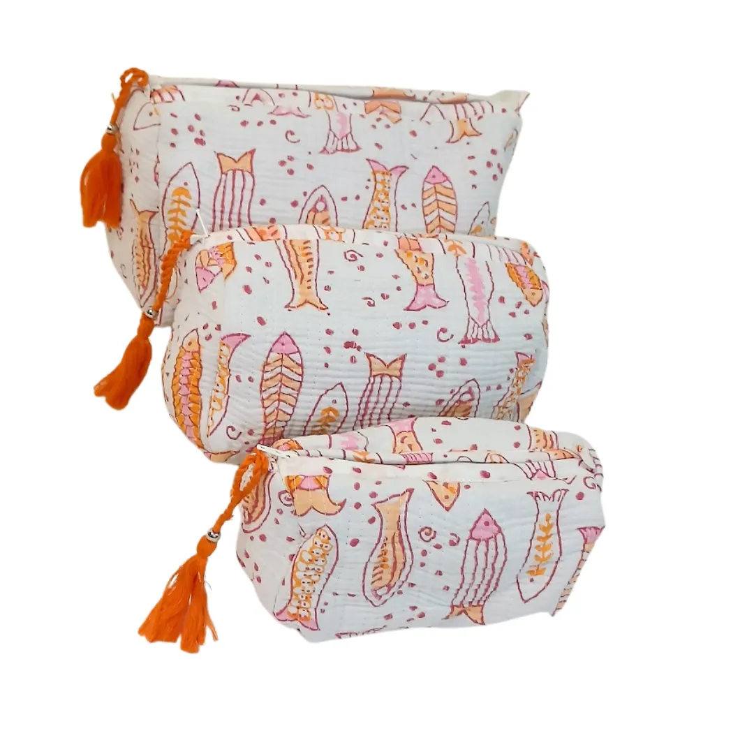 Block Printed Zipper Pouch Set
