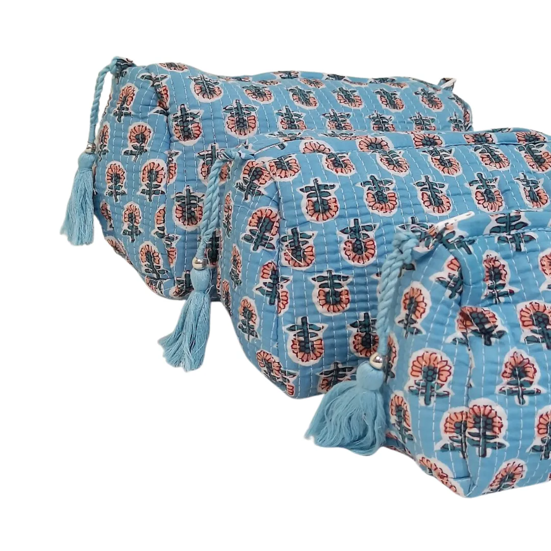 Block Printed Zipper Pouch Set