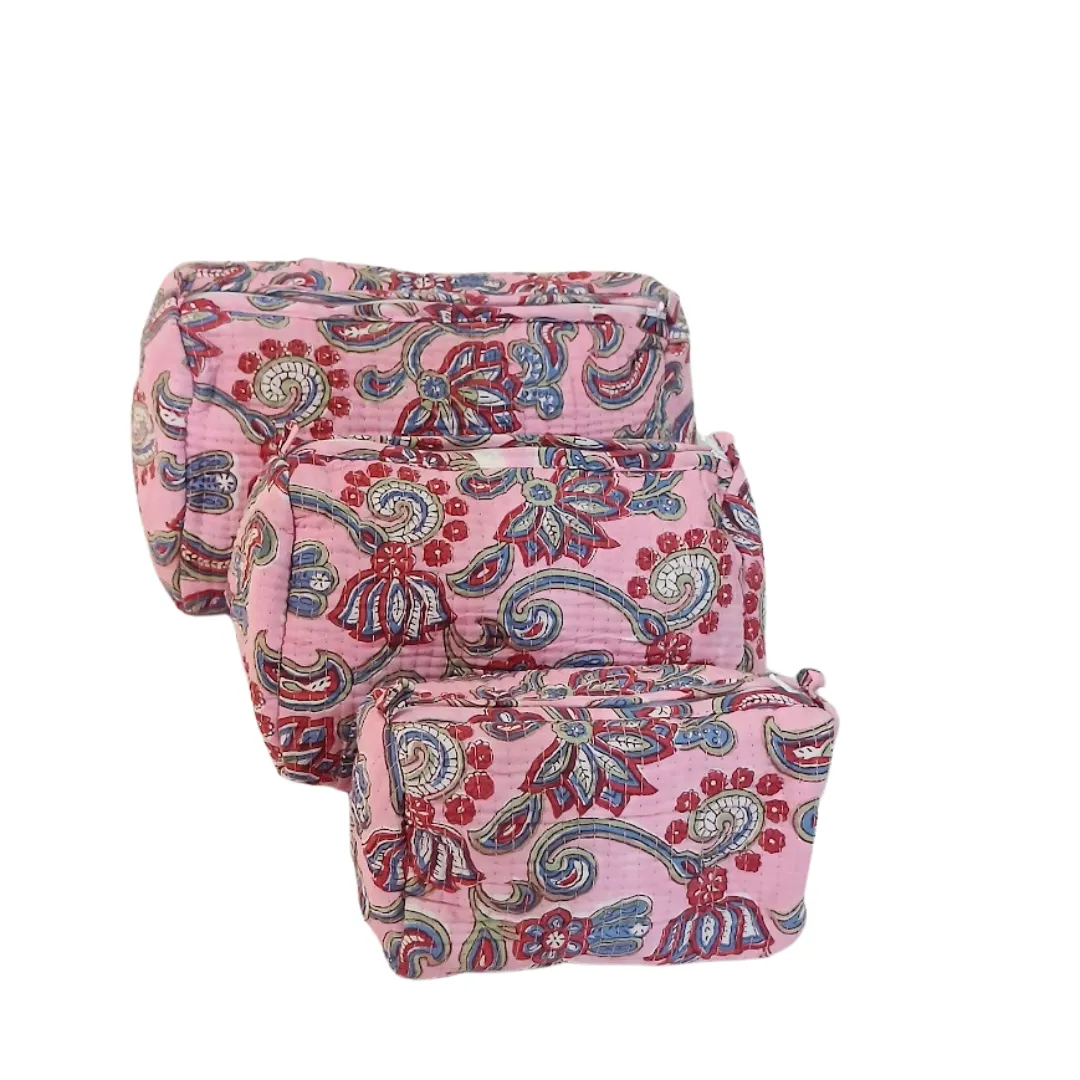 Block Printed Zipper Pouch Set