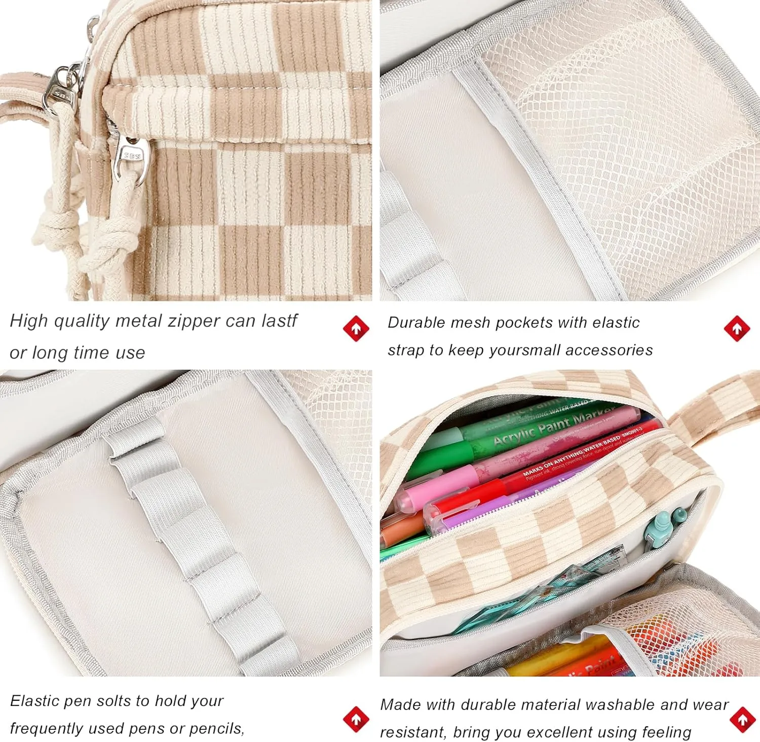 Bluboon Big Capacity Pencil Case Pencil Pouch Pen Case School Supplies Cute Pencil Box Pencil Bag for Teen Girls Boys Women Man (Brown White Checked)
