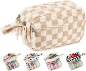 Bluboon Big Capacity Pencil Case Pencil Pouch Pen Case School Supplies Cute Pencil Box Pencil Bag for Teen Girls Boys Women Man (Brown White Checked)
