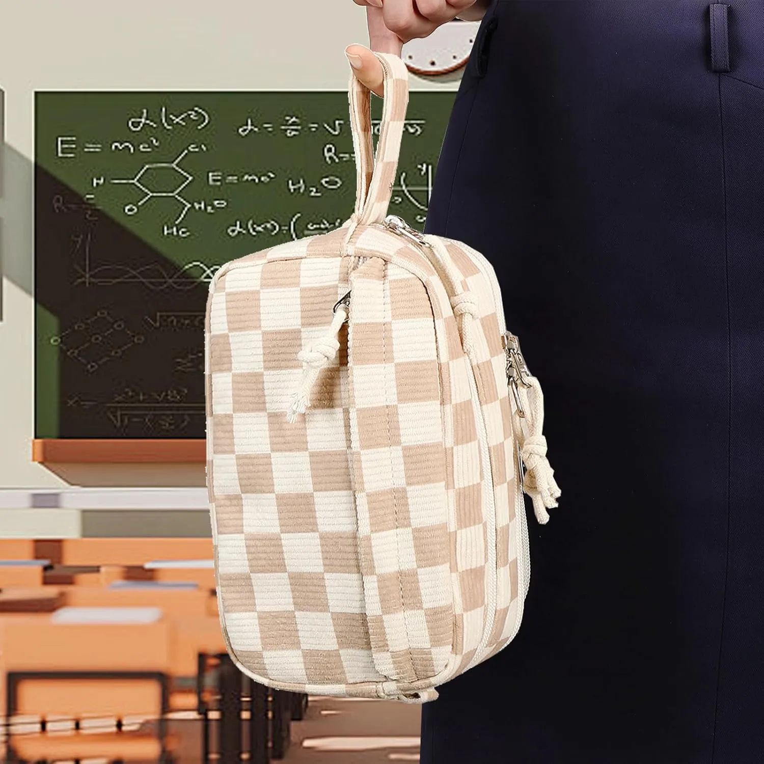 Bluboon Big Capacity Pencil Case Pencil Pouch Pen Case School Supplies Cute Pencil Box Pencil Bag for Teen Girls Boys Women Man (Brown White Checked)