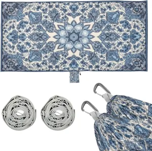 Blue Floral Vintage Camping Hammock, Single Portable Hammocks with Tree Straps & Attached Carry Bag, 330Lbs Capacity Perfect for Outside Indoor Hiking Beach Backpack Travel