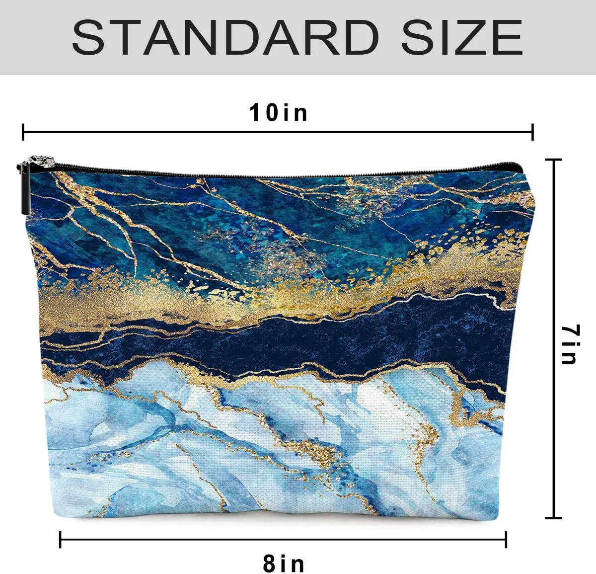Blue Gold Marble Makeup Bag Travel Portable Cosmetic Pouch Waterproof Toiletry Organizer Storage Bag Zipper Pouch For Women Girls