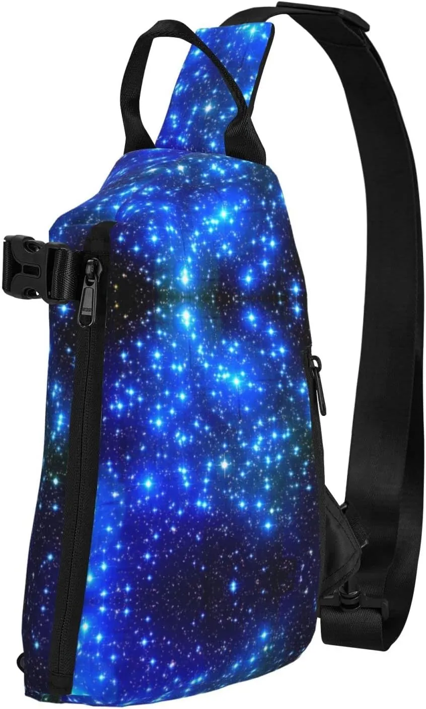 Blue Shining Stars Print Crossbody Backpack Unisex Chest Bag, Lightweight And Sling Bag For Travel