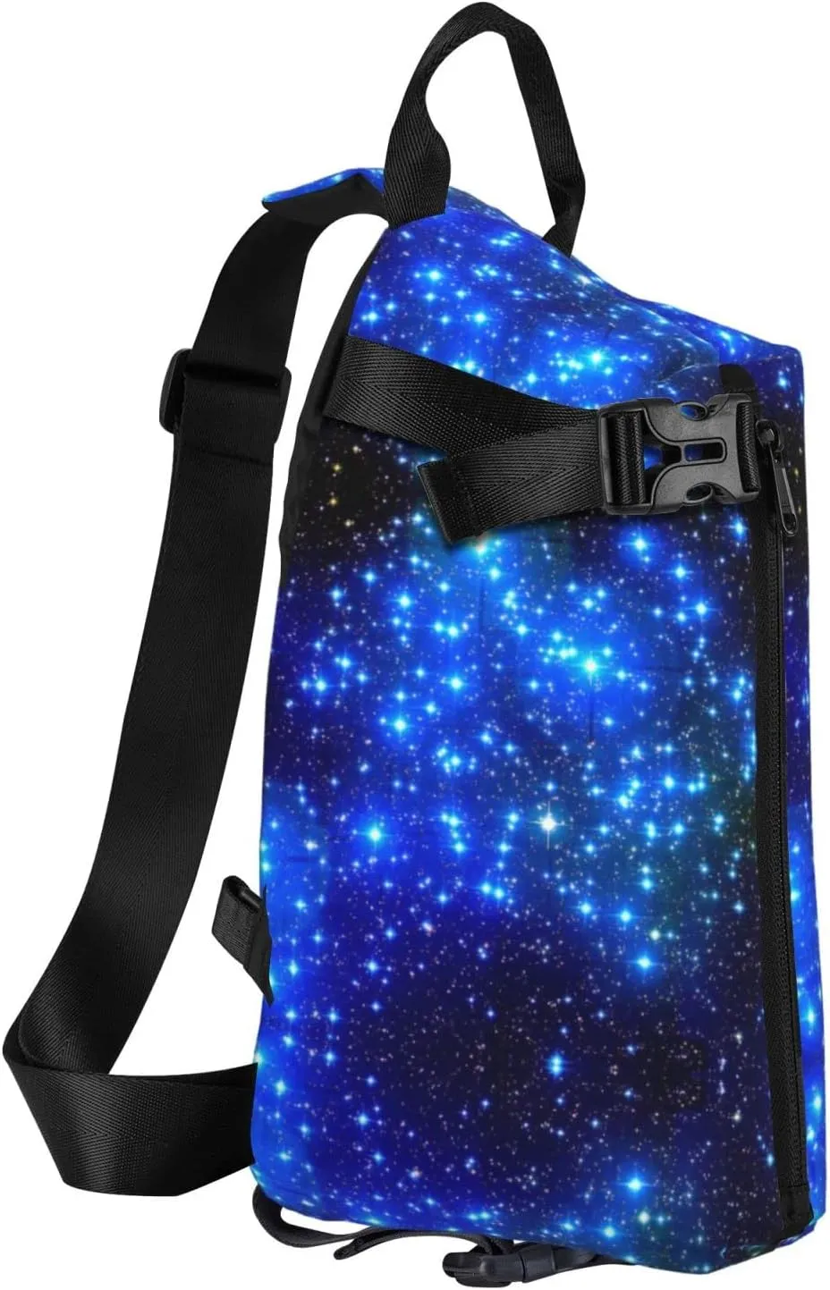 Blue Shining Stars Print Crossbody Backpack Unisex Chest Bag, Lightweight And Sling Bag For Travel