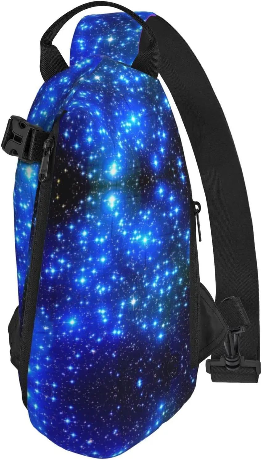 Blue Shining Stars Print Crossbody Backpack Unisex Chest Bag, Lightweight And Sling Bag For Travel