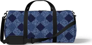 Blue Vintage Abstract Classic Blue Buffalo Plaid Sports Bag Tote Bag Waterproof Gym Bag with Shoulder Strap Zipper 2 Side Pockets for Men and Women, Travel and Storage Shoulder Bag.