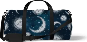 Blue Vintage Boho Moon Sun and Stars over Blue Night Sky Sports Bag Tote Bag Waterproof Gym Bag with Shoulder Strap Zipper 2 Side Pockets for Men and Women, Travel and Storage Shoulder Bag.