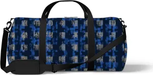 Blue Vintage Classic Cobalt Blue and Black Buffalo Plaid Sports Bag Tote Bag Waterproof Gym Bag with Shoulder Strap Zipper 2 Side Pockets for Men and Women, Travel and Storage Shoulder Bag.