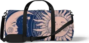 Blue Vintage Cute Boho Crescent Moon and Sun Sports Bag Tote Bag Waterproof Gym Bag with Shoulder Strap Zipper 2 Side Pockets for Men and Women, Travel and Storage Shoulder Bag.