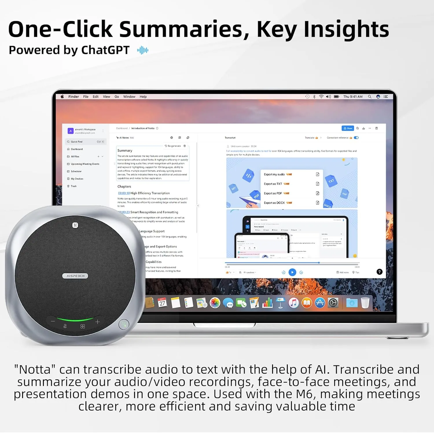 Bluetooth Conference Speakerphone M6 Conference Microphone with AI Noise Reduction AI Transcription Full-Duplex 360° Omnidirectional Voice Pickup USB Speaker for Teams Zoom Home Office, Black