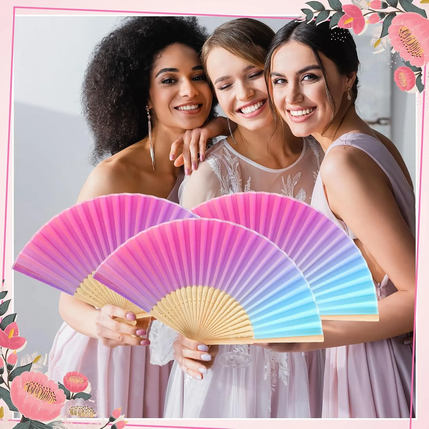Blulu 40 Pcs Folding Hand Fans for Line Dancing Bulk Silk Bamboo Popping Clapping Fans for Line Dancing Boots On The Ground for Women Foldable Summer Beach Wedding Gifts (Gradient Color)