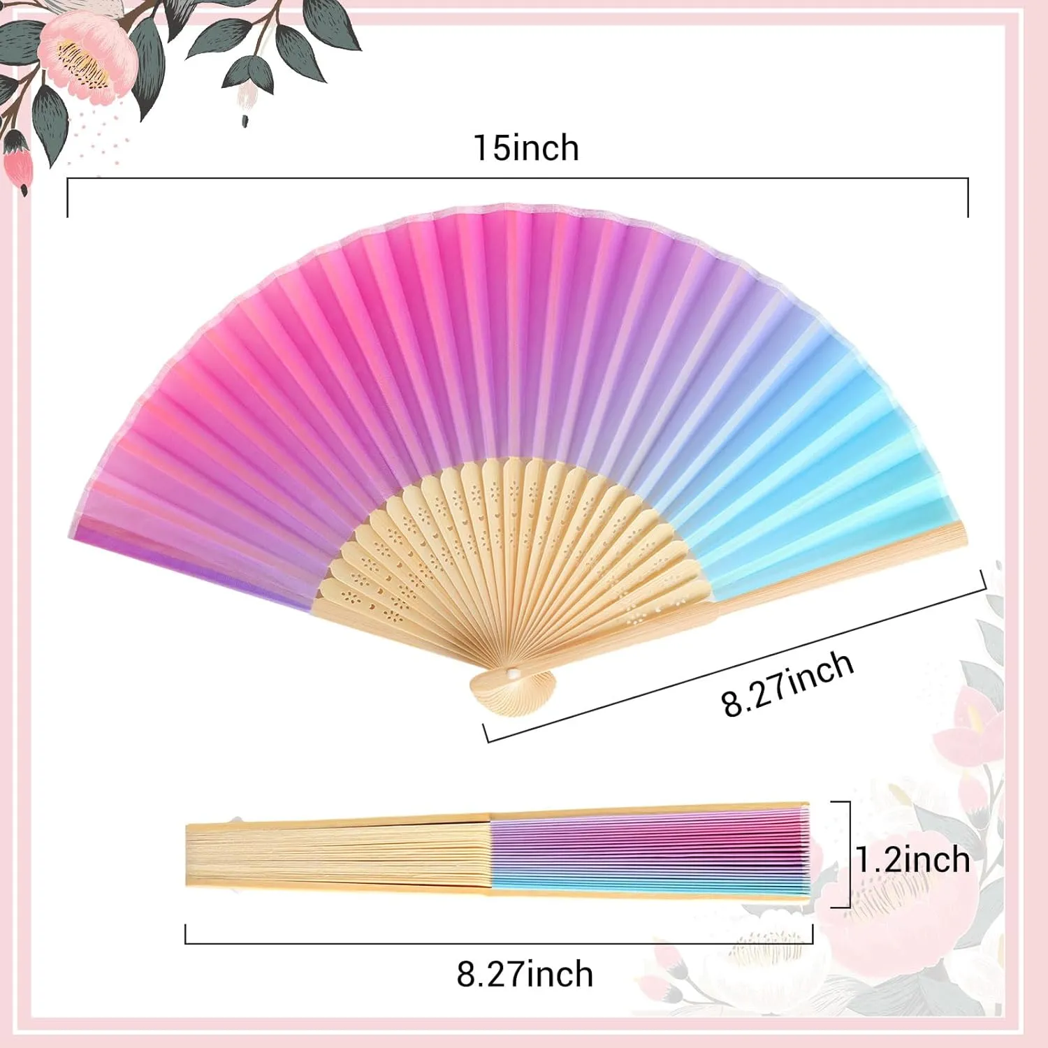 Blulu 40 Pcs Folding Hand Fans for Line Dancing Bulk Silk Bamboo Popping Clapping Fans for Line Dancing Boots On The Ground for Women Foldable Summer Beach Wedding Gifts (Gradient Color)
