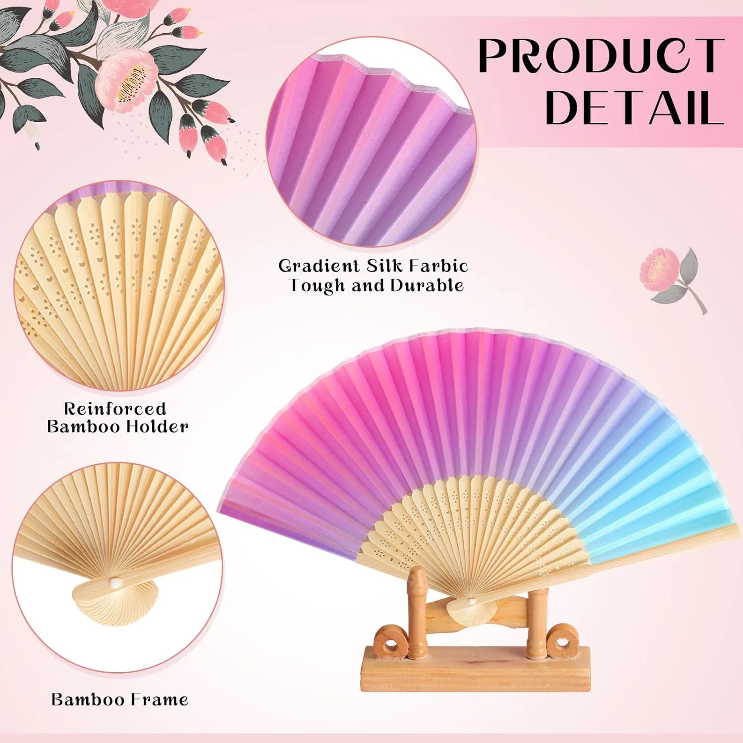 Blulu 40 Pcs Folding Hand Fans for Line Dancing Bulk Silk Bamboo Popping Clapping Fans for Line Dancing Boots On The Ground for Women Foldable Summer Beach Wedding Gifts (Gradient Color)