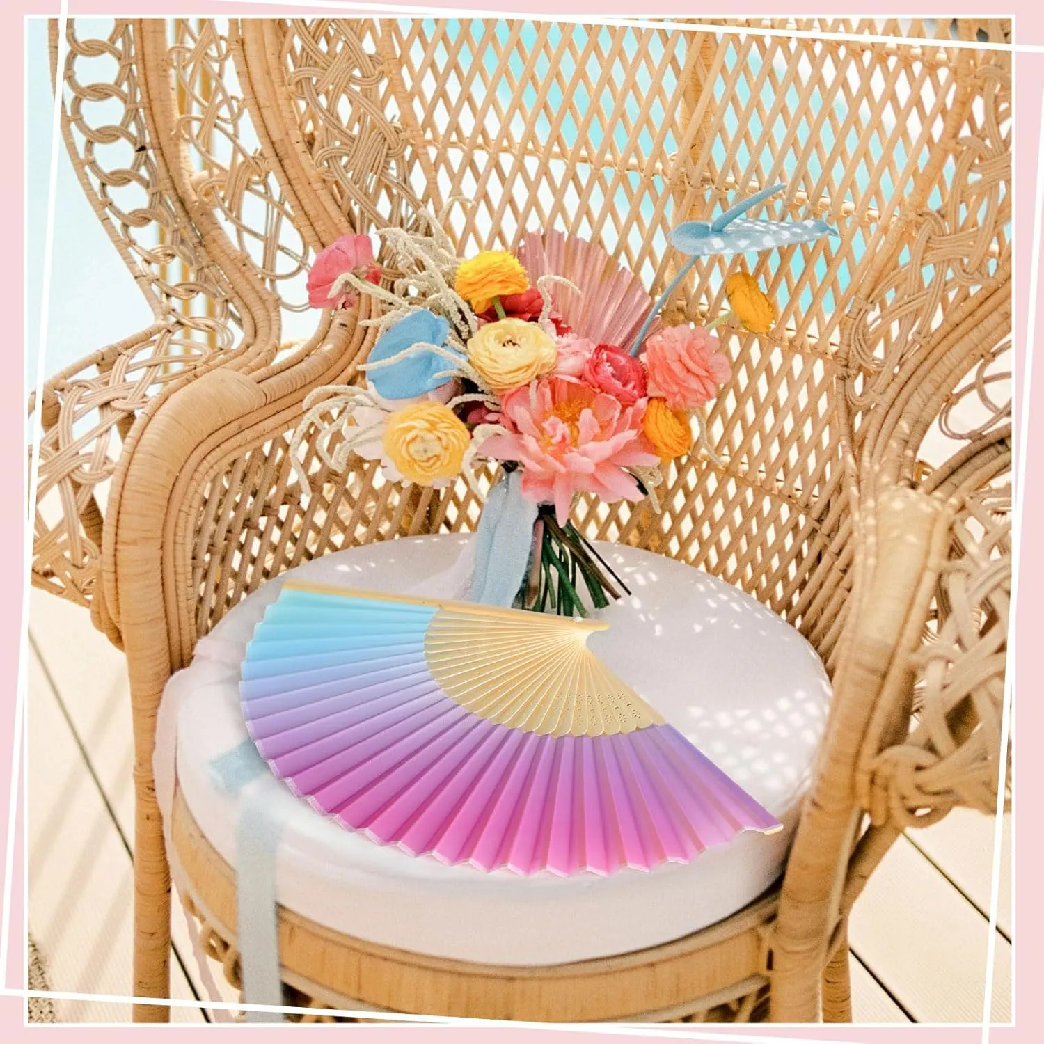 Blulu 40 Pcs Folding Hand Fans for Line Dancing Bulk Silk Bamboo Popping Clapping Fans for Line Dancing Boots On The Ground for Women Foldable Summer Beach Wedding Gifts (Gradient Color)