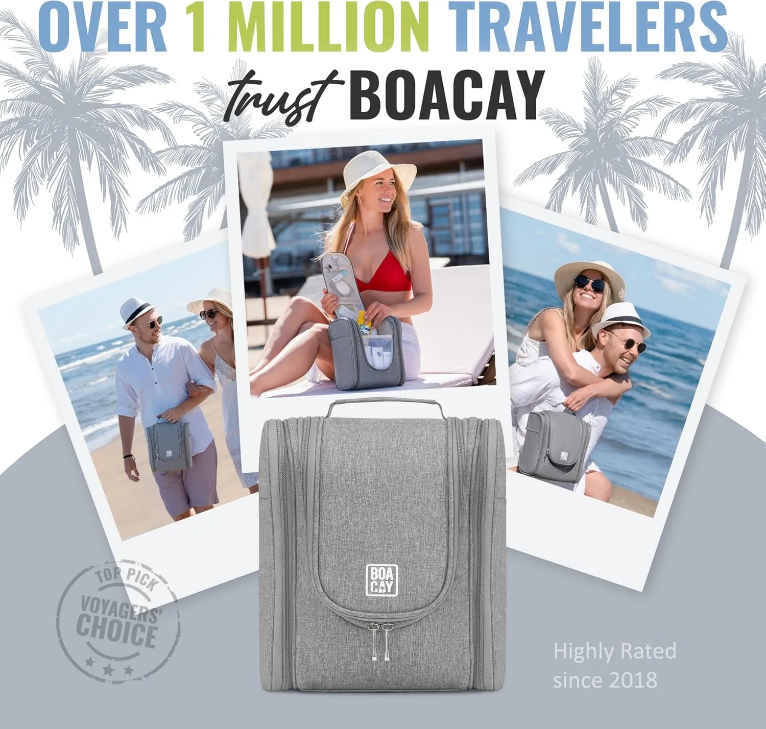 BOACAY Hanging Travel Toiletry Bag for Women and Men, Makeup Bag, Bathroom & Shower Organizer Kit for Accessories, Cosmetics, Travel Essentials