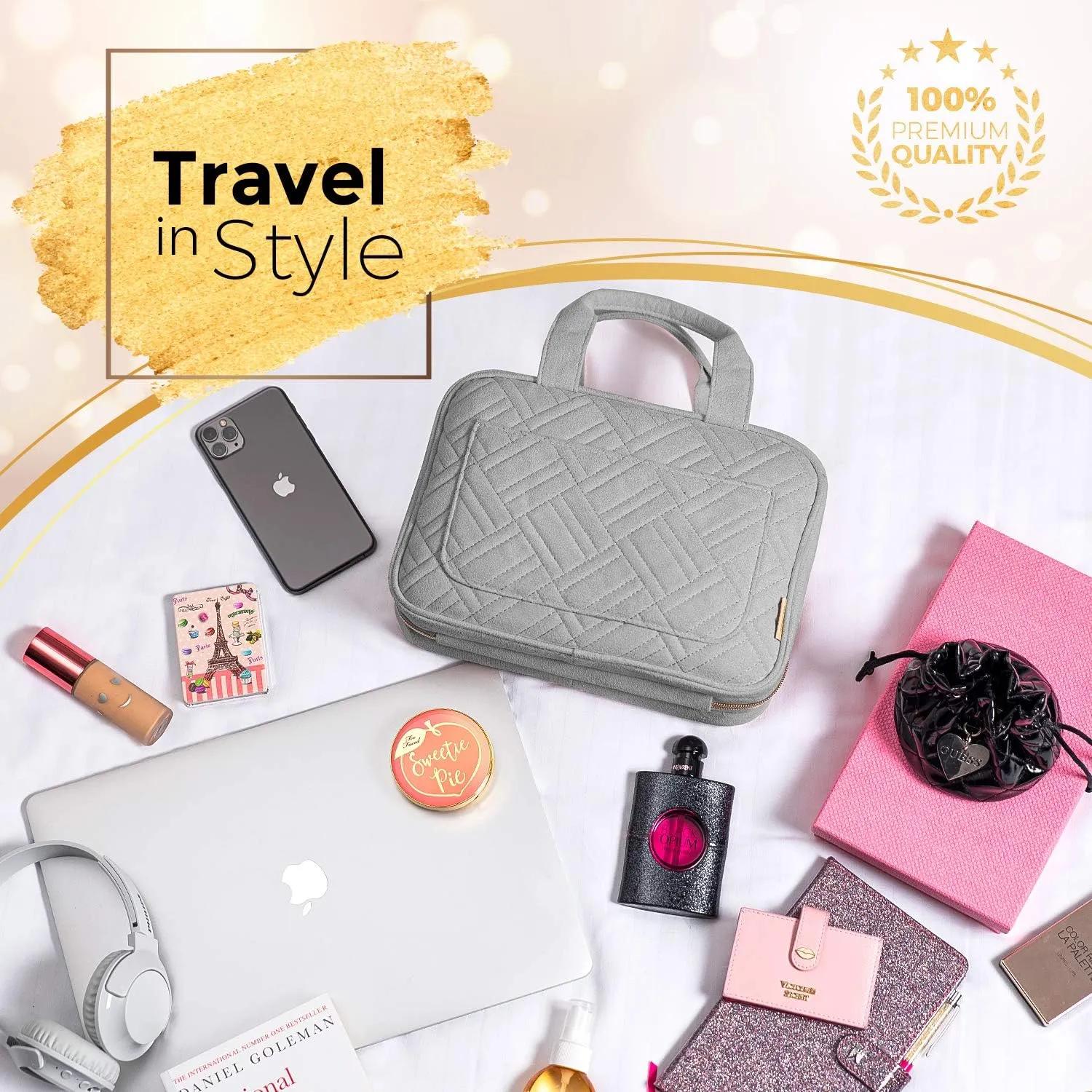 BOACAY Hanging Travel Toiletry Bag for Women, Makeup Bag, Bathroom & Shower Organizer Kit for Accessories, Cosmetics, Travel Essentials