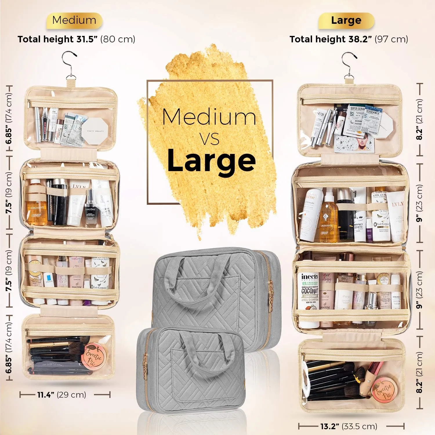 BOACAY Hanging Travel Toiletry Bag for Women, Makeup Bag, Bathroom & Shower Organizer Kit for Accessories, Cosmetics, Travel Essentials