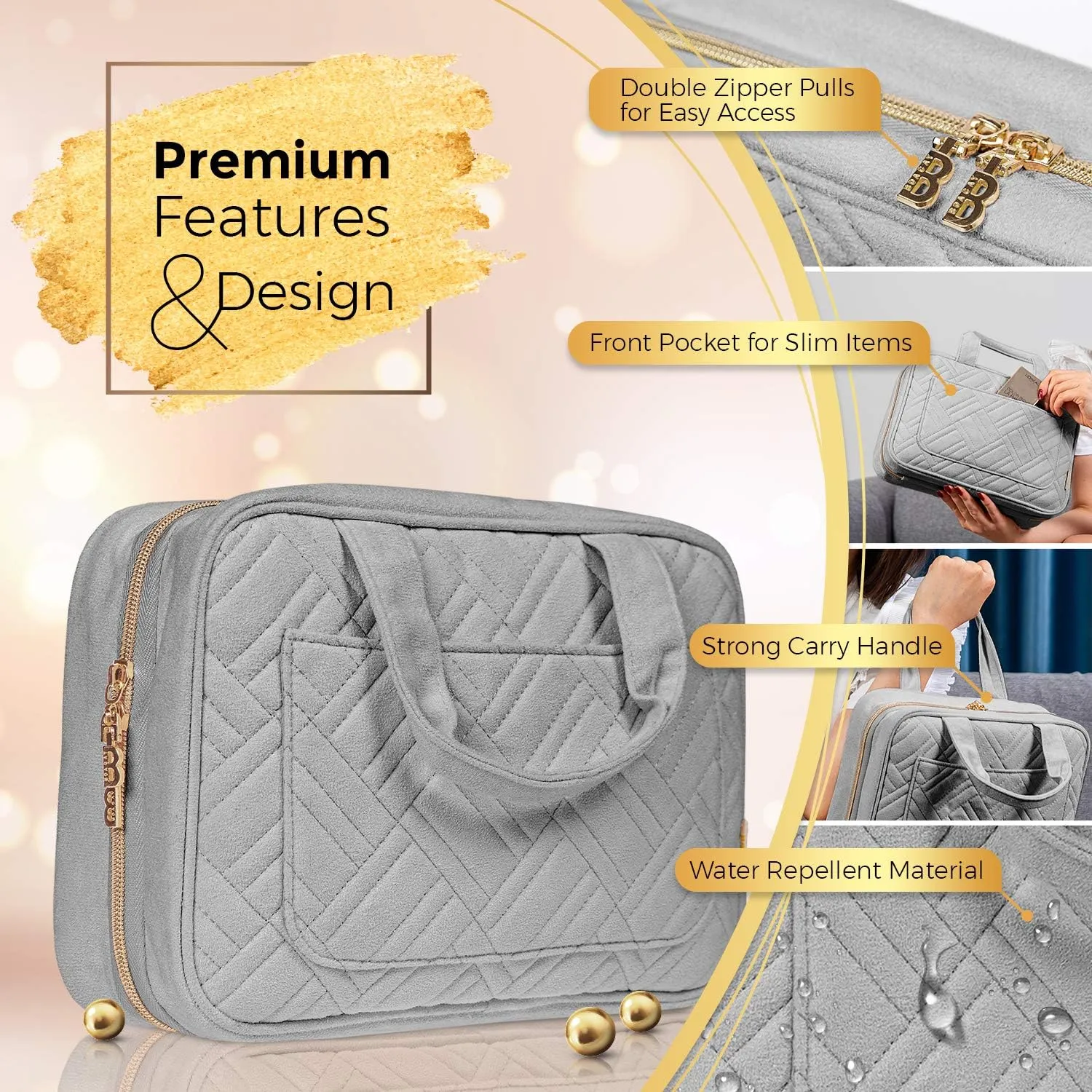 BOACAY Hanging Travel Toiletry Bag for Women, Makeup Bag, Bathroom & Shower Organizer Kit for Accessories, Cosmetics, Travel Essentials