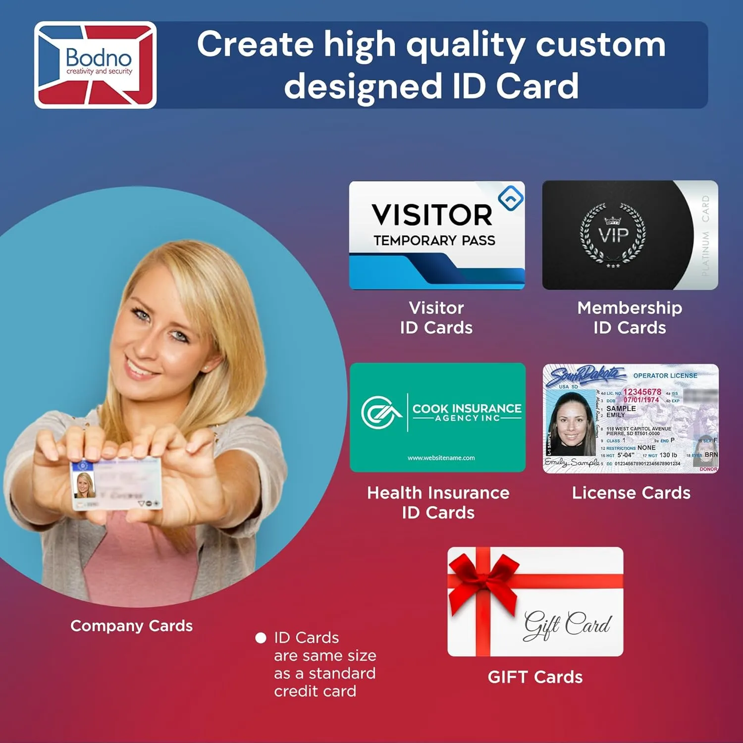 Bodno Seaory S28 Dual Sided ID Card Printer & Complete Supplies Package ID Software and Camera - Silver Edition