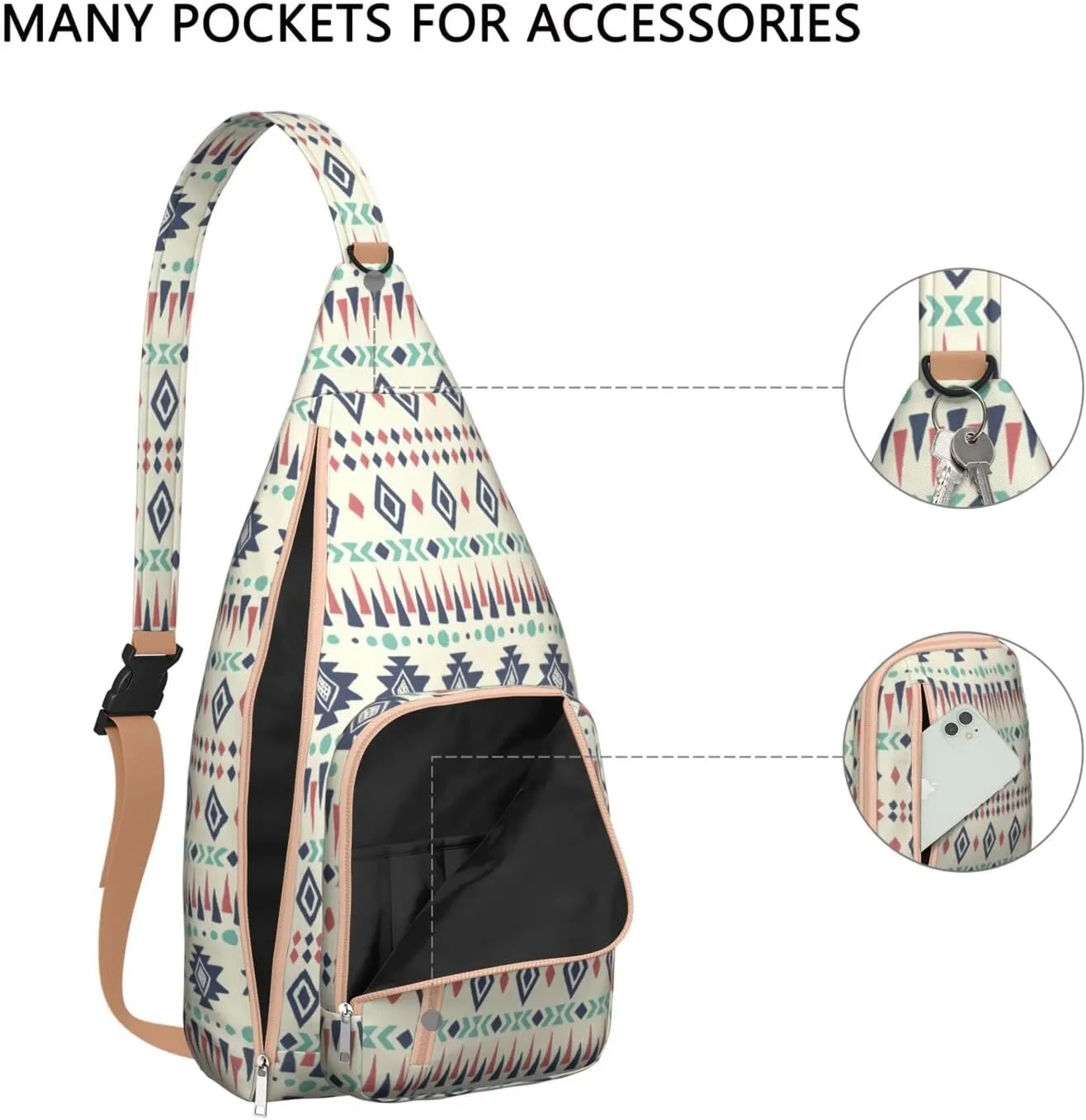 Bohemian Crossbody Bag Daypack for Women Men Lightweight Vintage Tribal Waterproof Sling Bag Backpack Hiking Cycling Sports