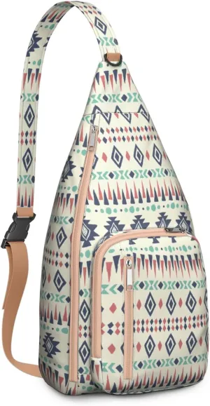 Bohemian Crossbody Bag Daypack for Women Men Lightweight Vintage Tribal Waterproof Sling Bag Backpack Hiking Cycling Sports