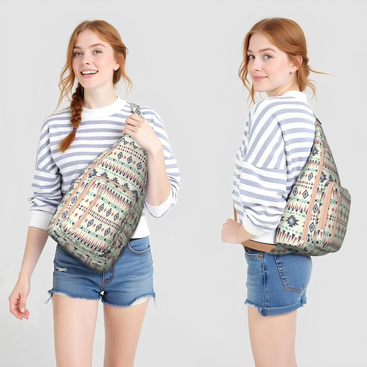 Bohemian Crossbody Bag Daypack for Women Men Lightweight Vintage Tribal Waterproof Sling Bag Backpack Hiking Cycling Sports